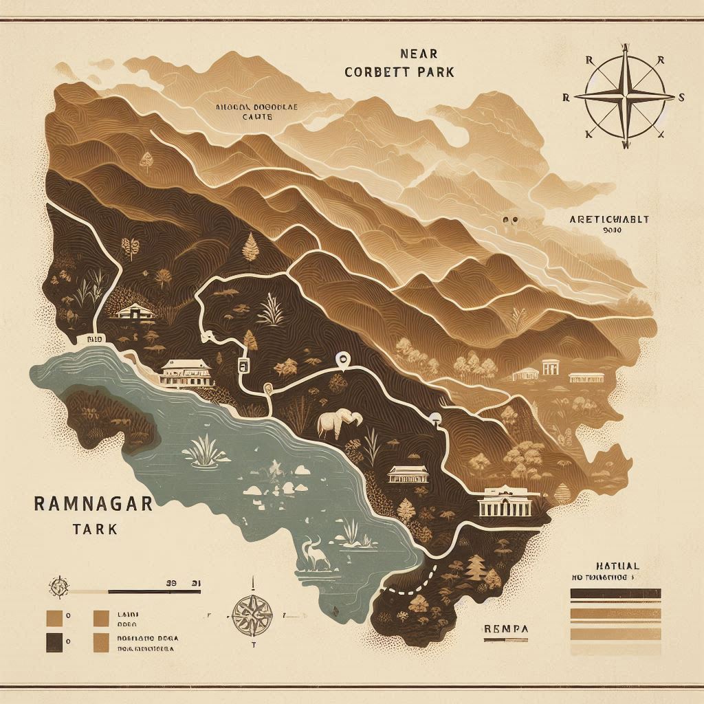 Map showing Ramnagar location near Corbett Park